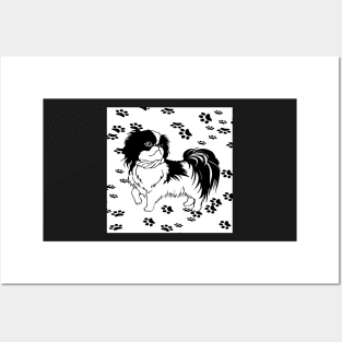 Dog Lover Black & White ShihTzu or Pekingese Dogs Cute Paw Prints Posters and Art